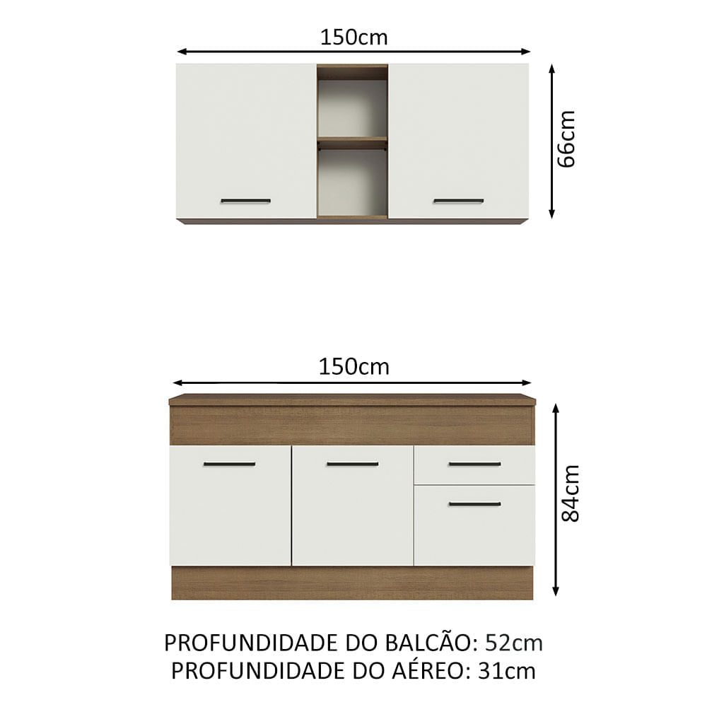 Armário de Cozinha Compacta 150cm Rustic/Branco Agata Madesa 01