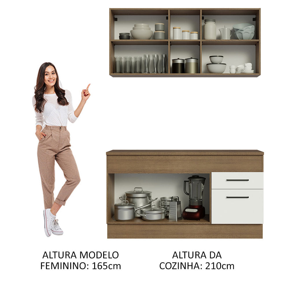 Armário de Cozinha Compacta 150cm Rustic/Branco Agata Madesa 01