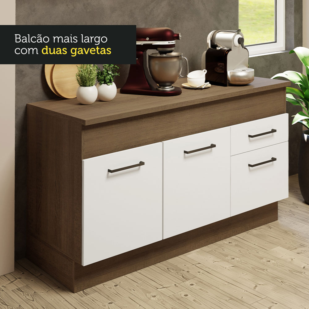Armário de Cozinha Compacta 150cm Rustic/Branco Agata Madesa 01