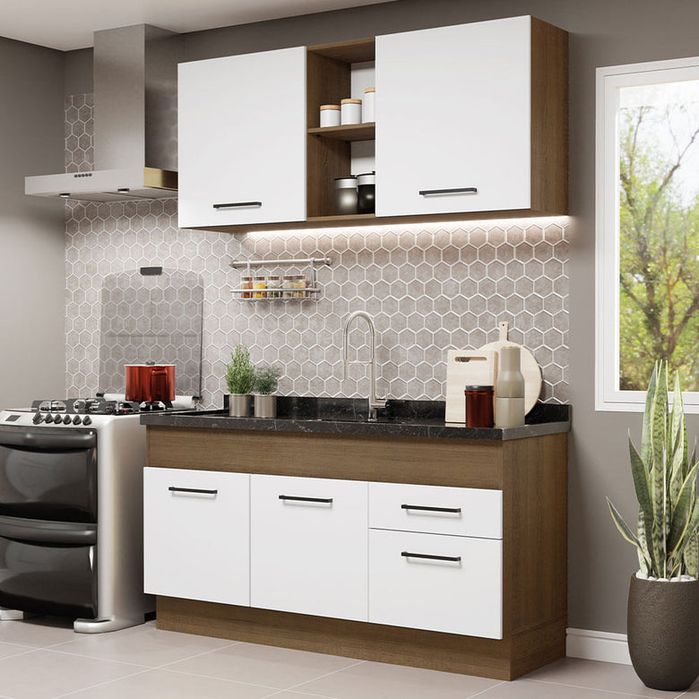 Armário de Cozinha Compacta 150cm Rustic/Branco Agata Madesa 02