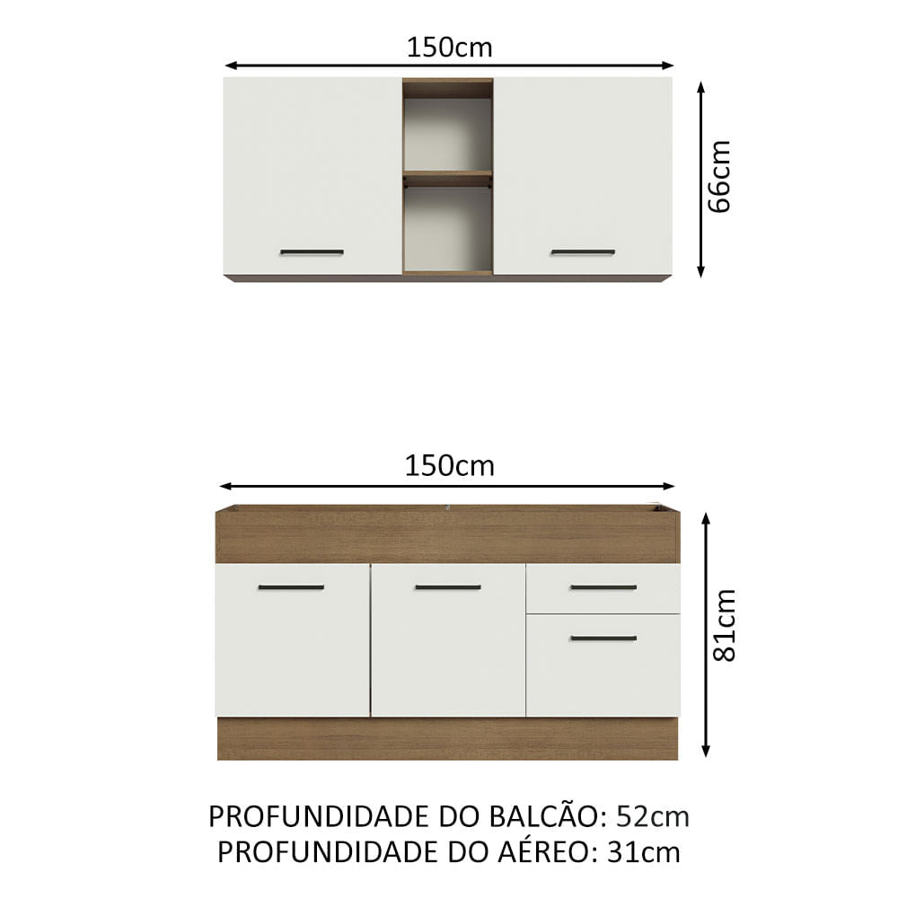 Armário de Cozinha Compacta 150cm Rustic/Branco Agata Madesa 02