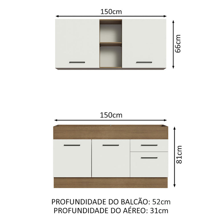 Armário de Cozinha Compacta 150cm Rustic/Branco Agata Madesa 02