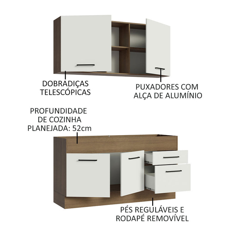 Armário de Cozinha Compacta 150cm Rustic/Branco Agata Madesa 02