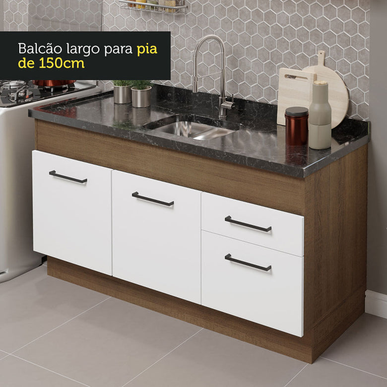 Armário de Cozinha Compacta 150cm Rustic/Branco Agata Madesa 02