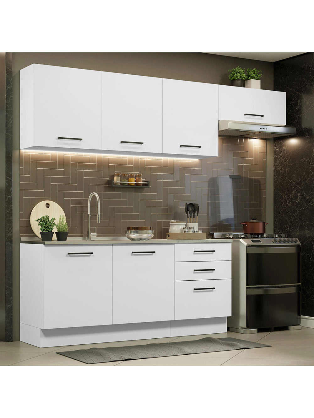 Armário de Cozinha Completa 260cm Branco Agata Madesa 02 - Branco