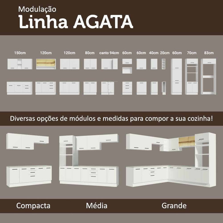 Armário de Cozinha Completa 260cm Branco Agata Madesa 02