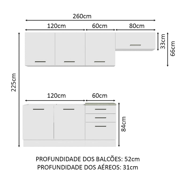 Armário de Cozinha Completa 260cm Branco Agata Madesa 02