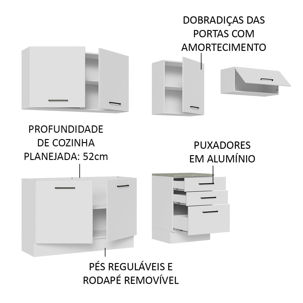 Armário de Cozinha Completa 260cm Branco Agata Madesa 02