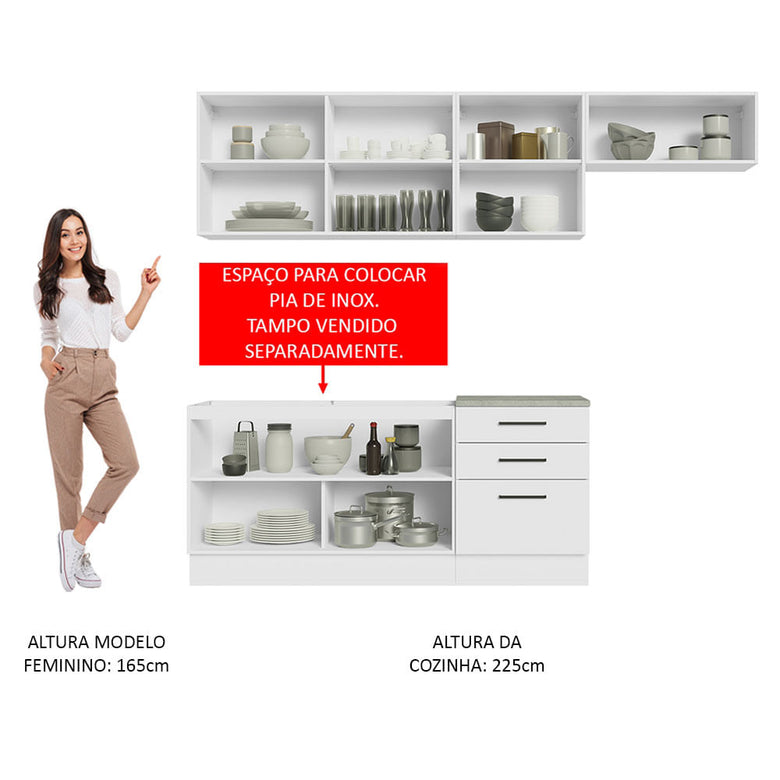 Armário de Cozinha Completa 260cm Branco Agata Madesa 02