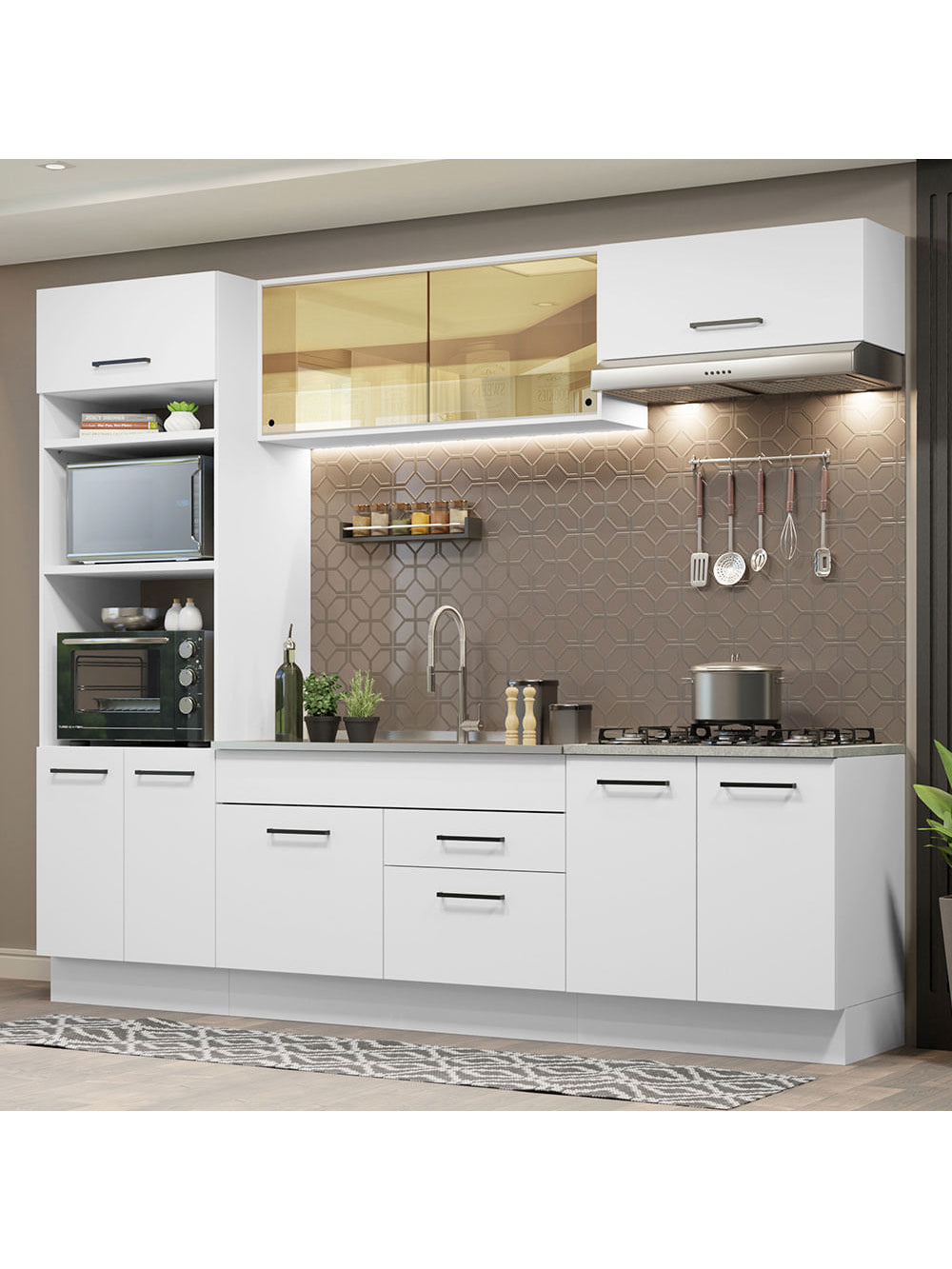 Armário de Cozinha Completa 270cm Branco Agata Madesa 03 - Branco