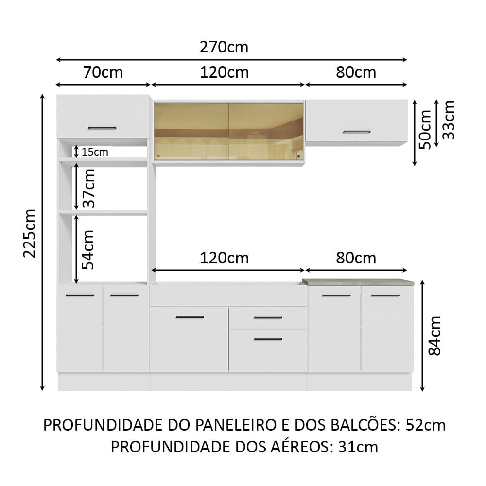 Armário de Cozinha Completa 270cm Branco Agata Madesa 03