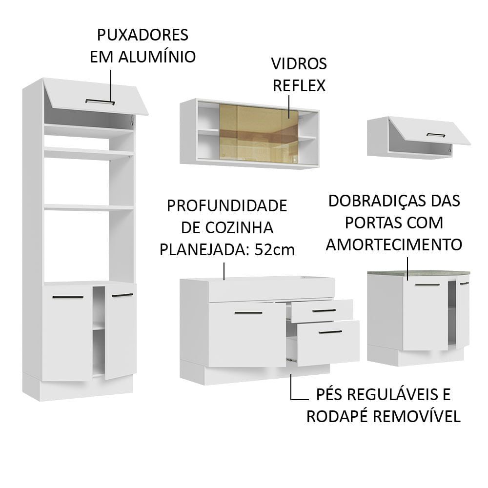 Armário de Cozinha Completa 270cm Branco Agata Madesa 03