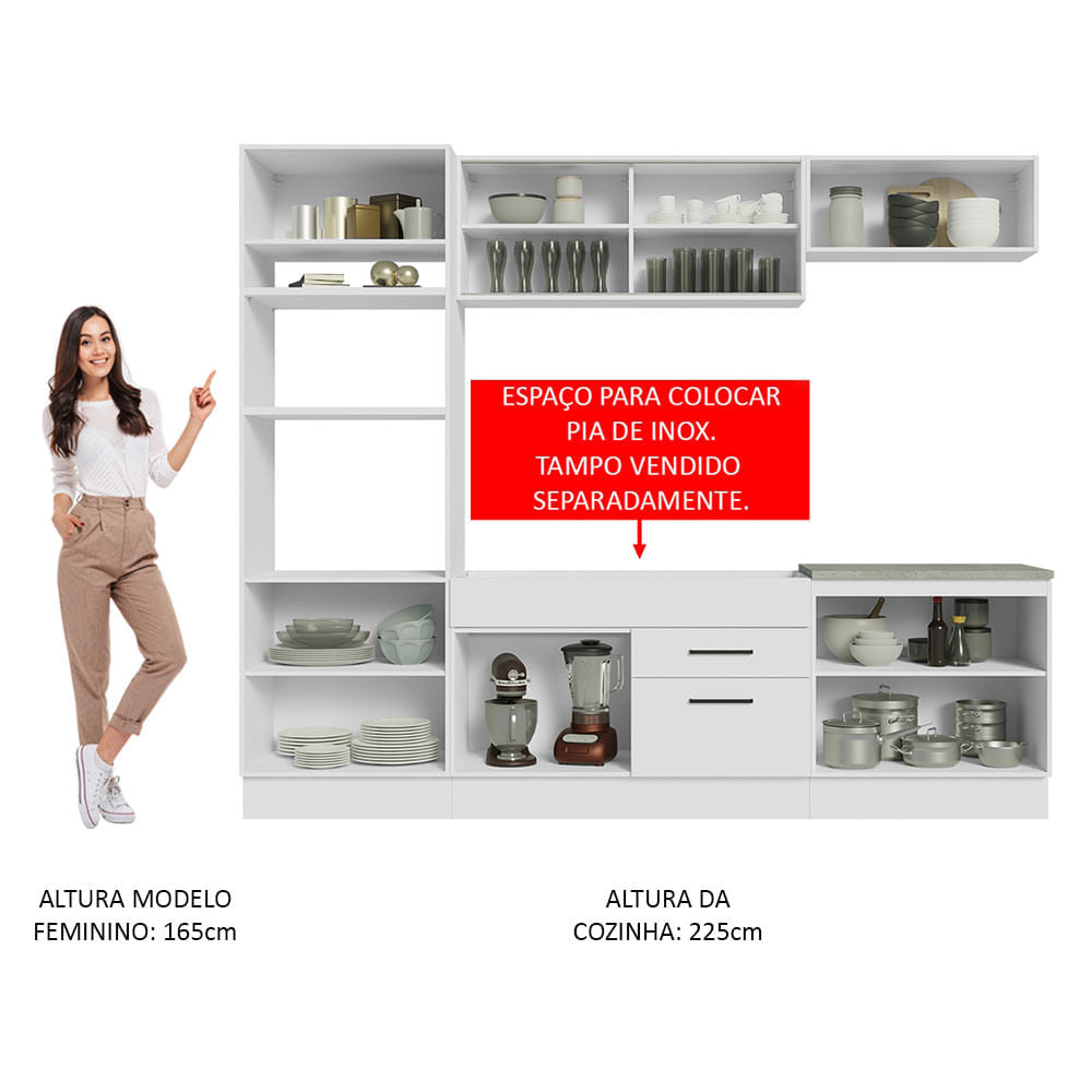 Armário de Cozinha Completa 270cm Branco Agata Madesa 03