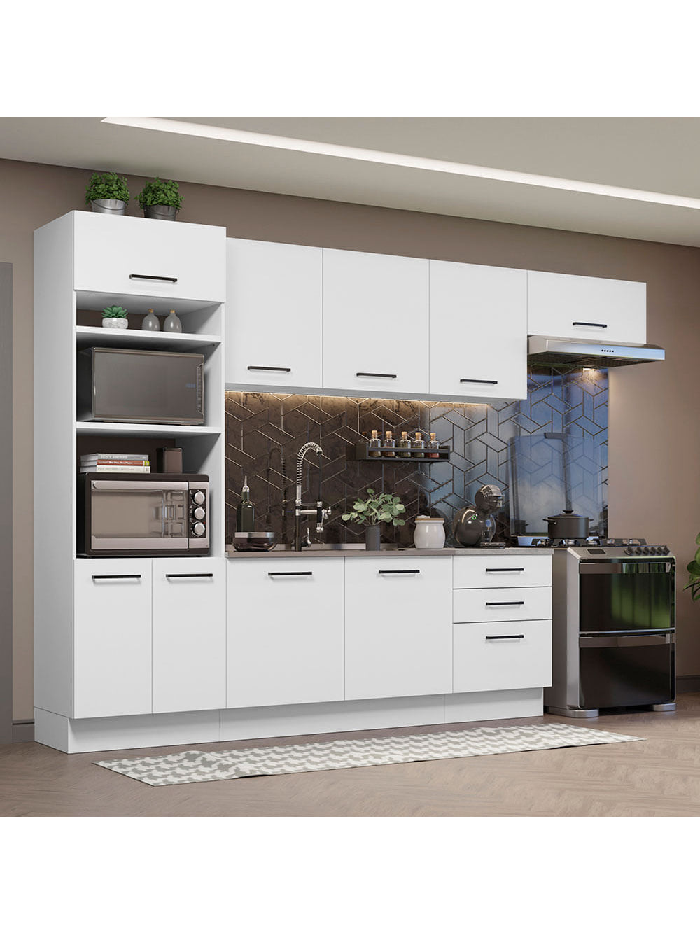 Armário de Cozinha Completa 330cm Branco Agata Madesa 01 - Branco