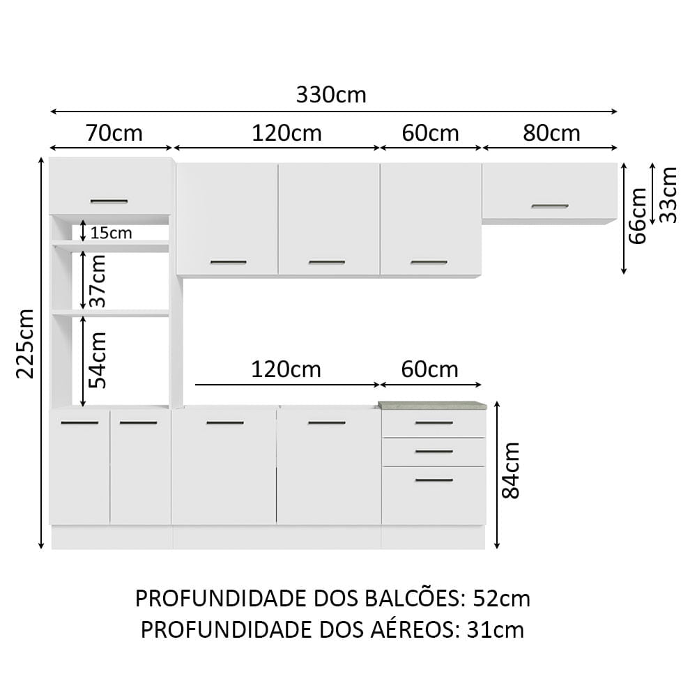 Armário de Cozinha Completa 330cm Branco Agata Madesa 01