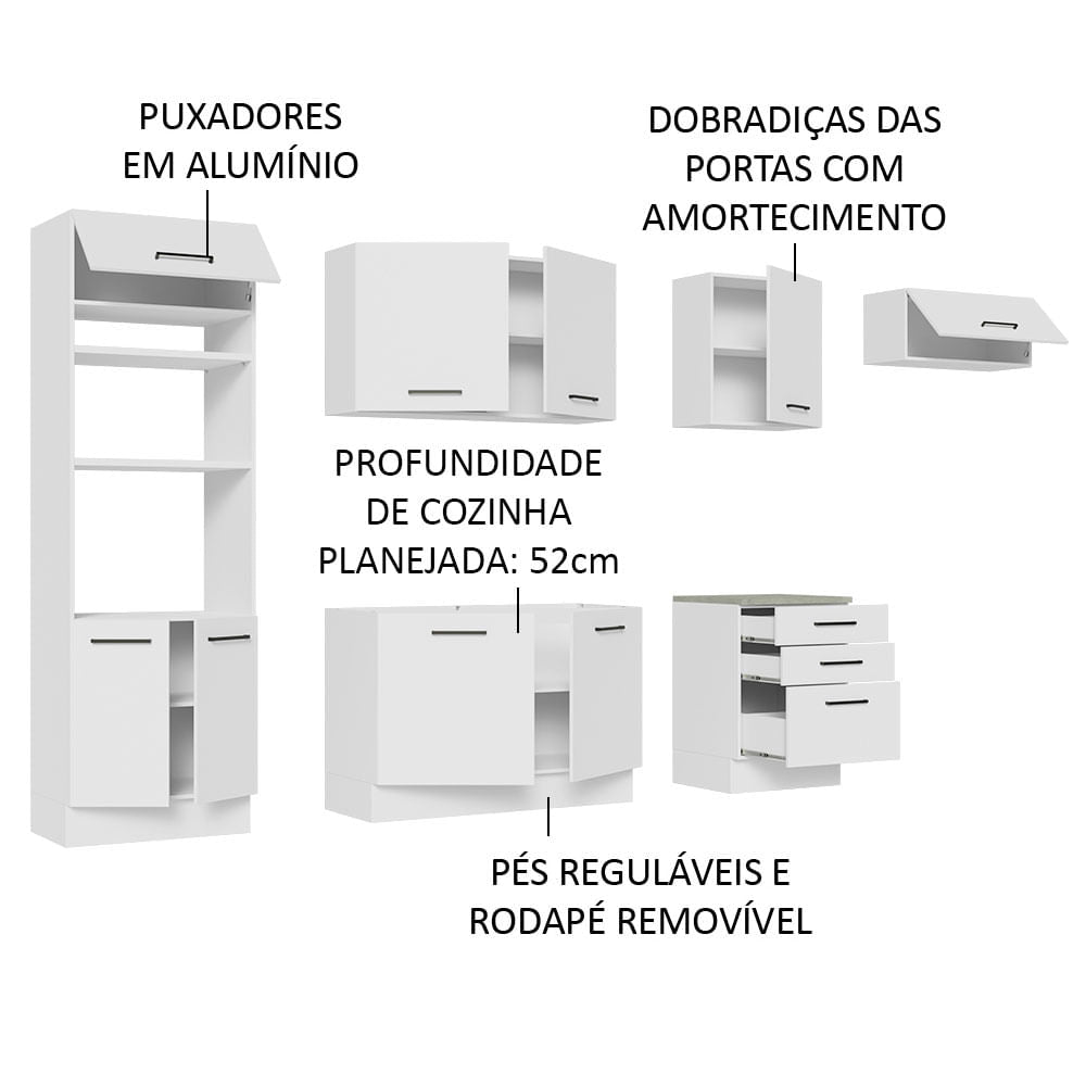 Armário de Cozinha Completa 330cm Branco Agata Madesa 01