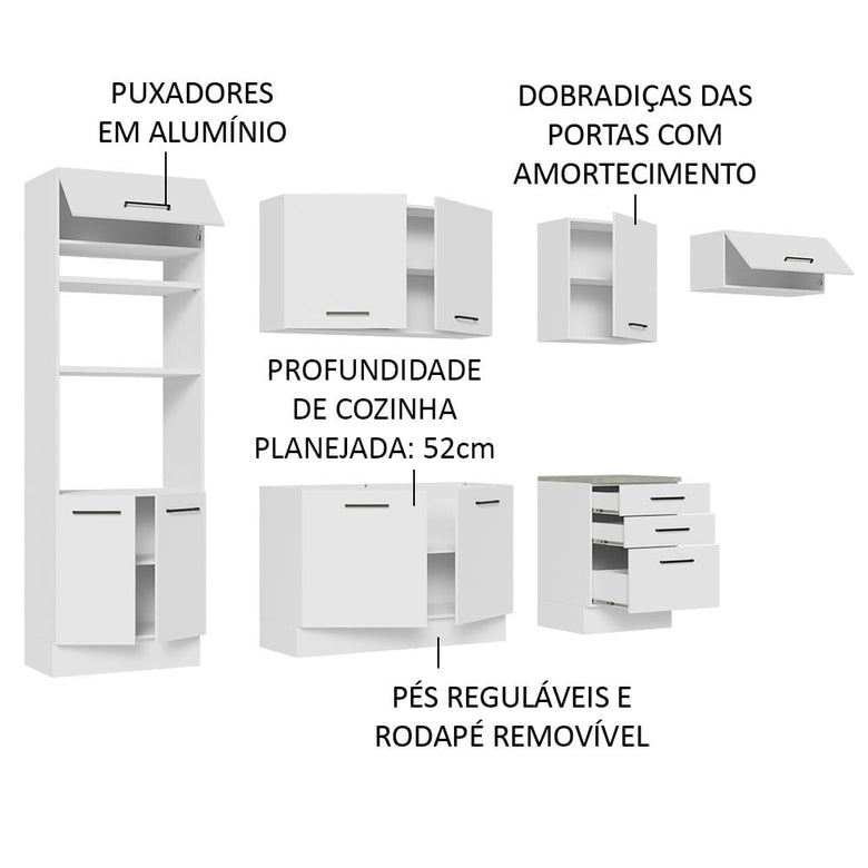 Armário de Cozinha Completa 330cm Branco Agata Madesa 01