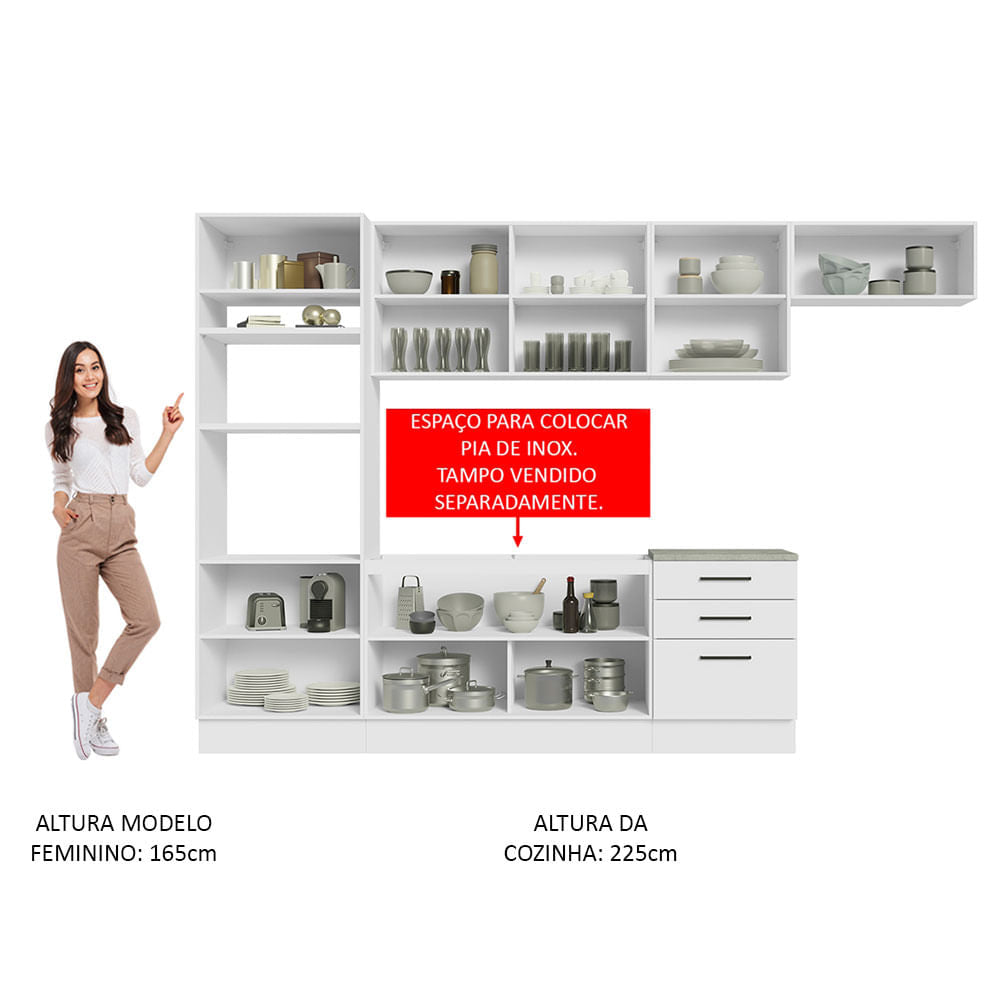 Armário de Cozinha Completa 330cm Branco Agata Madesa 01