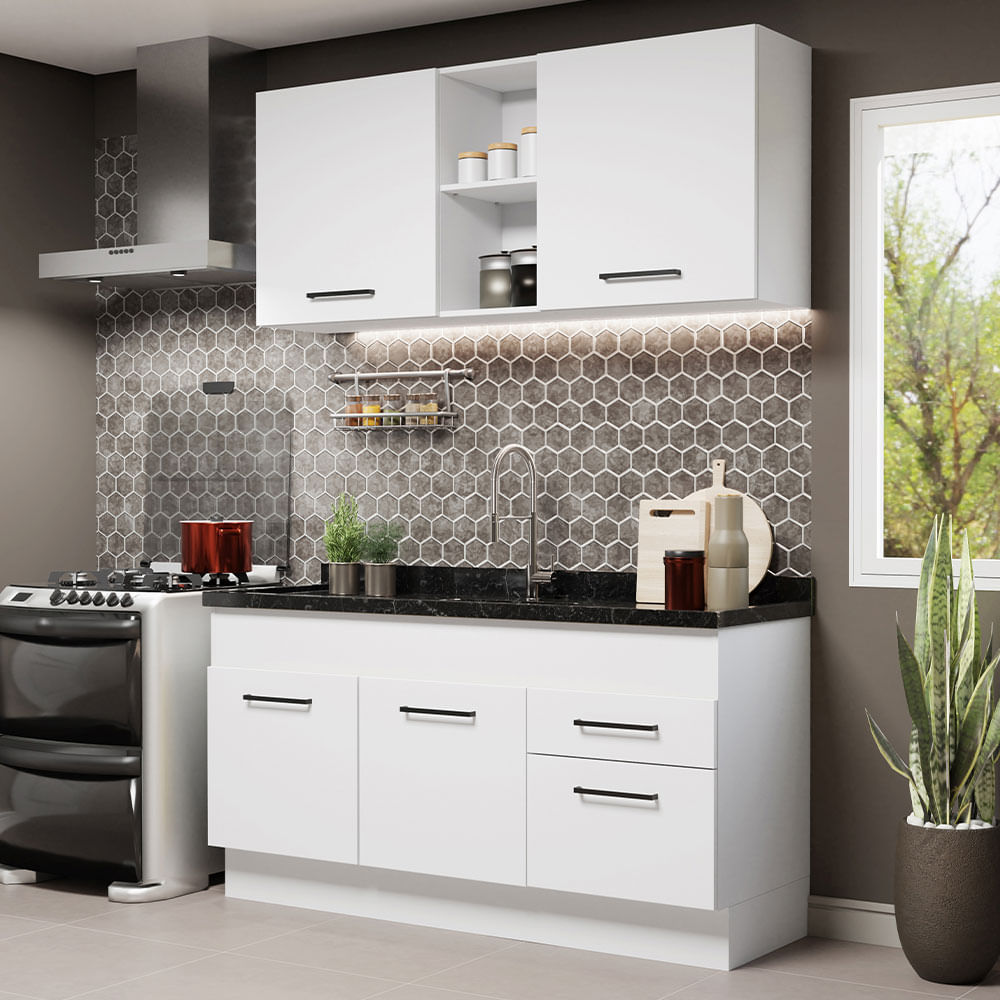 Armário de Cozinha Compacta 150cm Branco Agata Madesa 02 - Branco