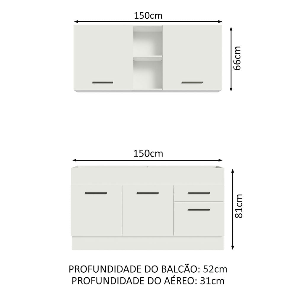 Armário de Cozinha Compacta 150cm Branco Agata Madesa 02