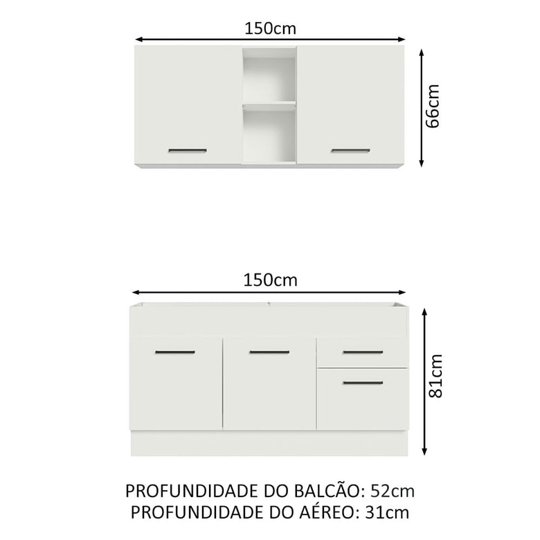 Armário de Cozinha Compacta 150cm Branco Agata Madesa 02