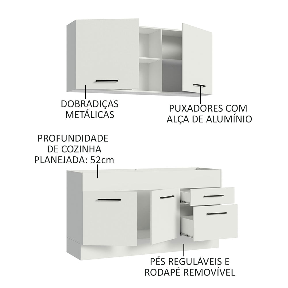 Armário de Cozinha Compacta 150cm Branco Agata Madesa 02