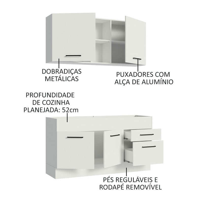Armário de Cozinha Compacta 150cm Branco Agata Madesa 02