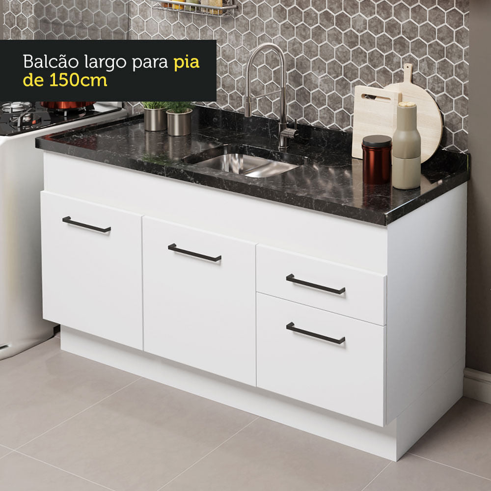 Armário de Cozinha Compacta 150cm Branco Agata Madesa 02
