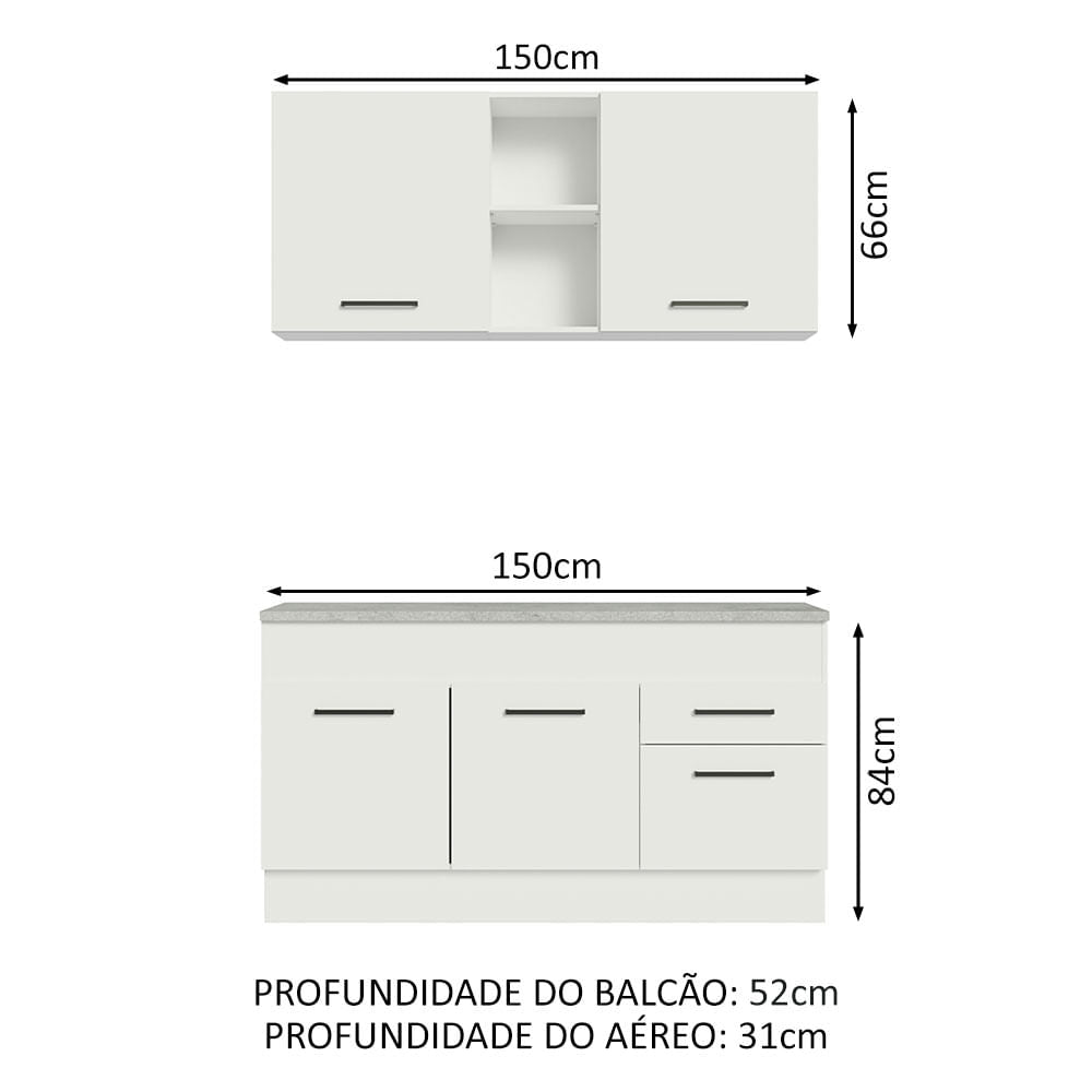 Armário de Cozinha Compacta 150cm Branco Agata Madesa 01