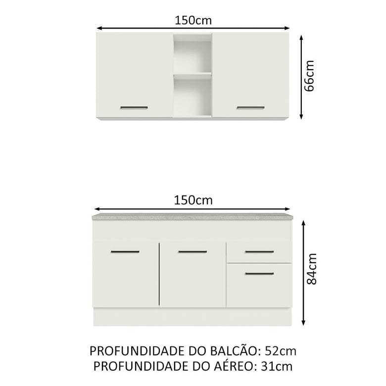 Armário de Cozinha Compacta 150cm Branco Agata Madesa 01
