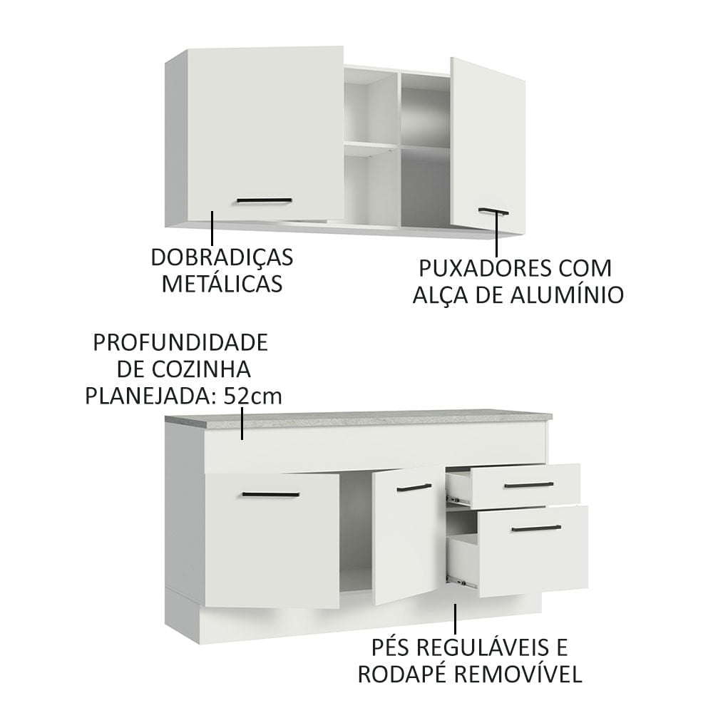 Armário de Cozinha Compacta 150cm Branco Agata Madesa 01
