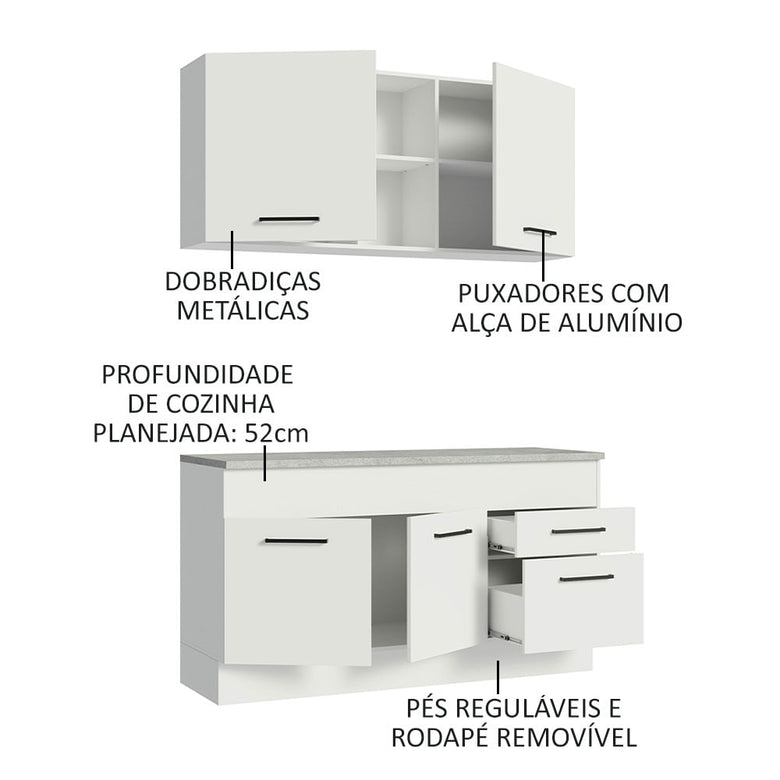 Armário de Cozinha Compacta 150cm Branco Agata Madesa 01