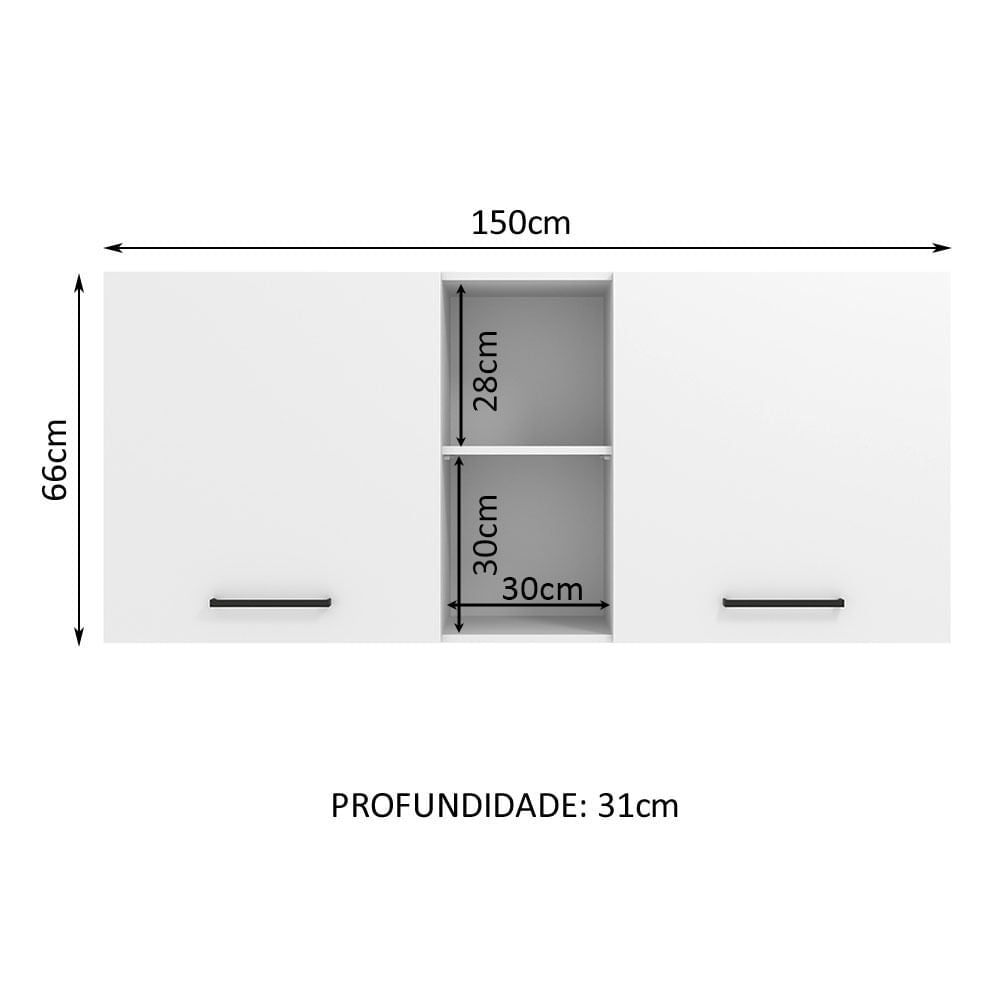 Armário Aéreo Madesa Agata 150 cm 2 Portas e 2 Nichos Branco - Branco