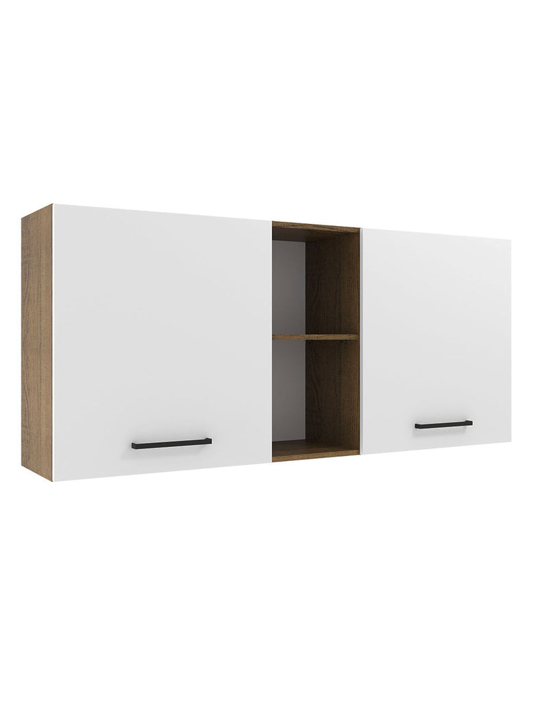 Armário Aéreo Madesa Agata 150 cm 2 Portas e 2 Nichos Rustic/Branco