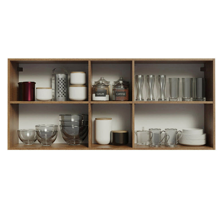 Armário Aéreo Madesa Agata 150 cm 2 Portas e 2 Nichos Rustic/Branco