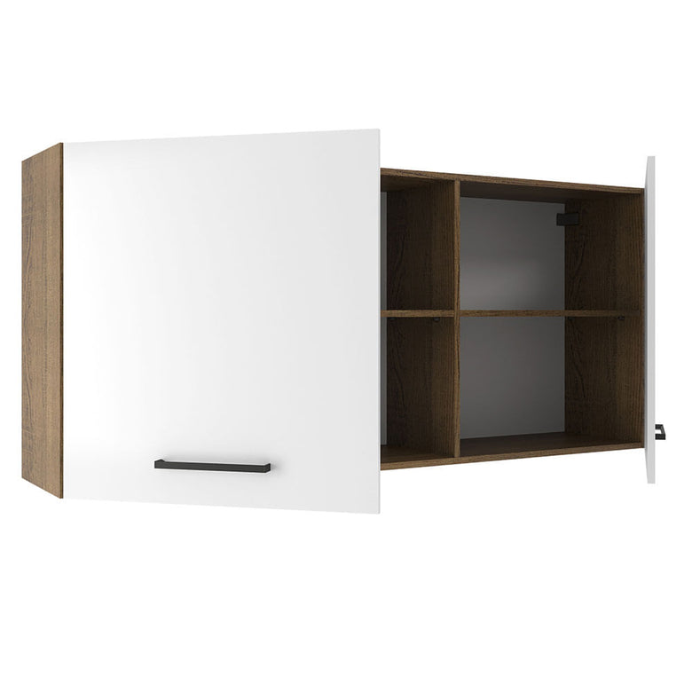 Armário Aéreo Madesa Agata 150 cm 2 Portas e 2 Nichos Rustic/Branco