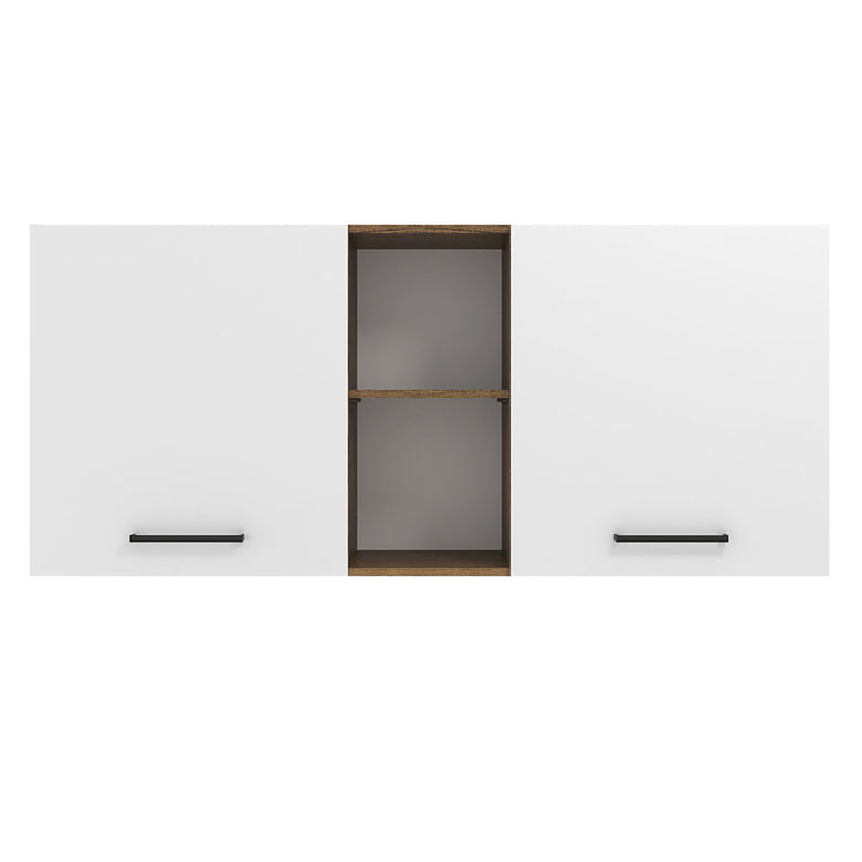 Armário Aéreo Madesa Agata 150 cm 2 Portas e 2 Nichos Rustic/Branco