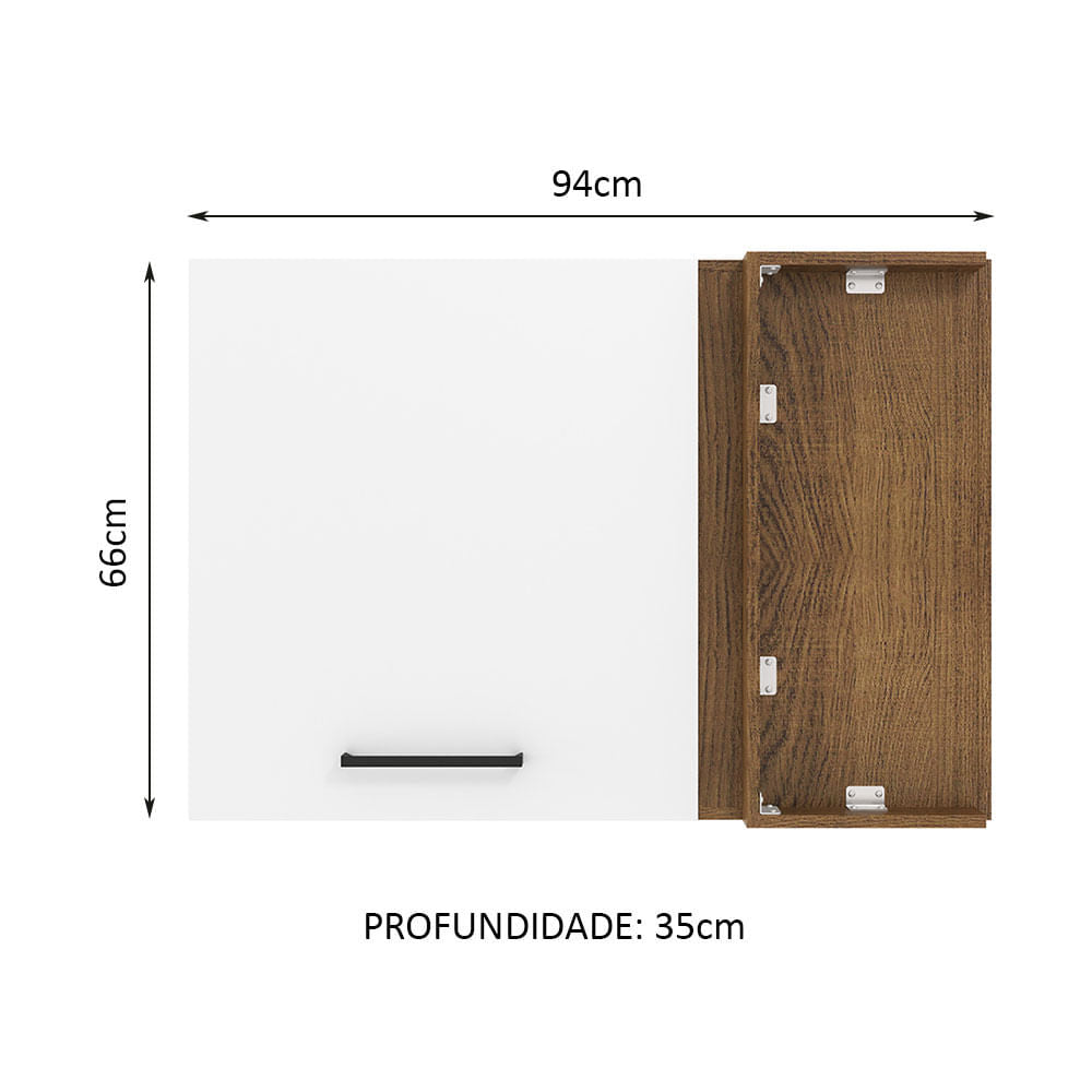 Armário Aéreo de Canto Madesa Agata 1 Porta Rustic/Branco - Rustic/Branco