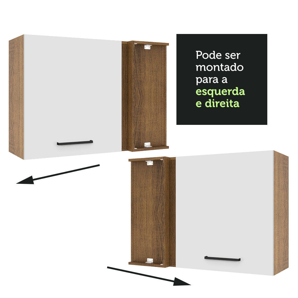 Armário Aéreo de Canto Madesa Agata 1 Porta Rustic/Branco