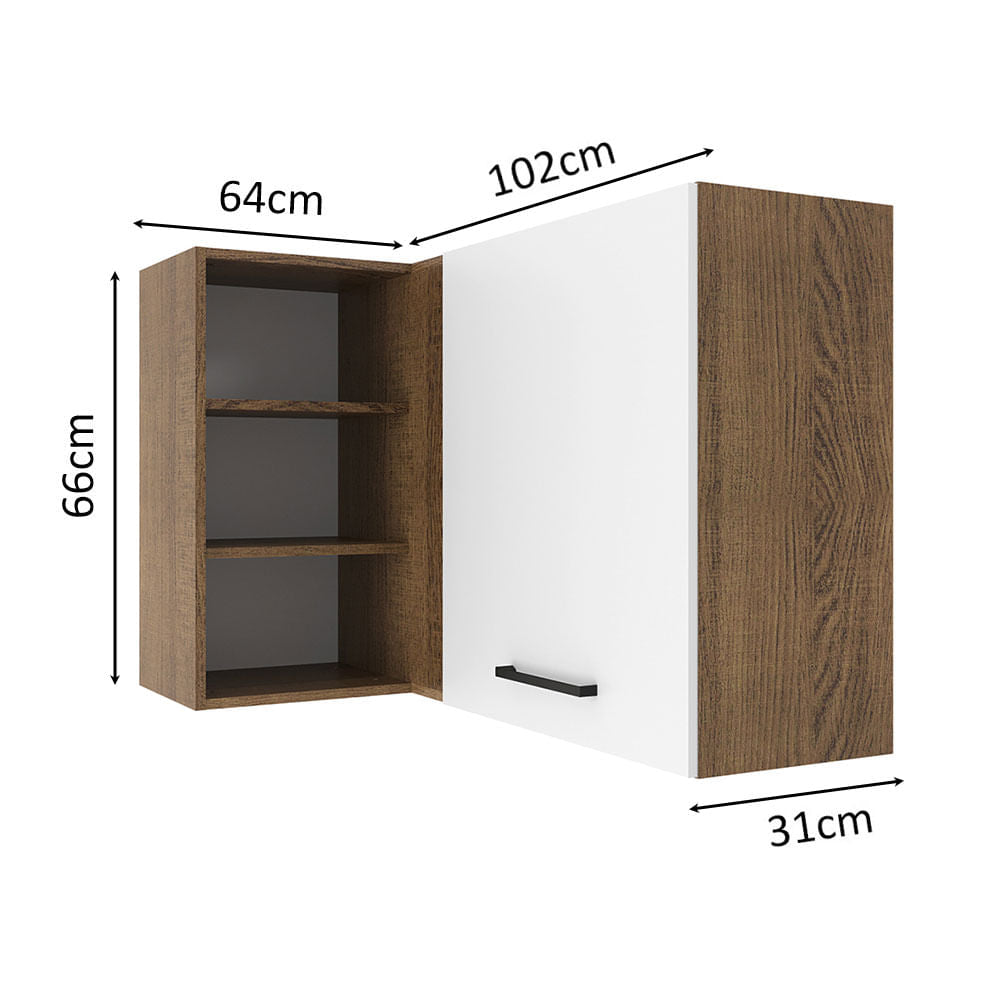 Armário Aéreo de Canto Madesa Agata 1 Porta para linha de 60 cm de profundidade Rustic/Branco - Rustic/Branco