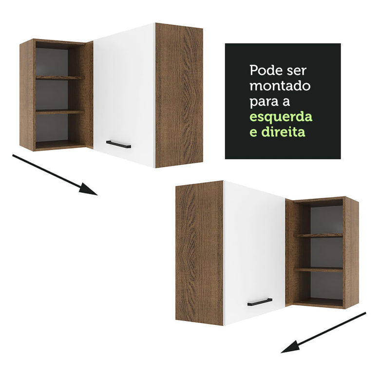 Armário Aéreo de Canto Madesa Agata 1 Porta para linha de 60 cm de profundidade Rustic/Branco