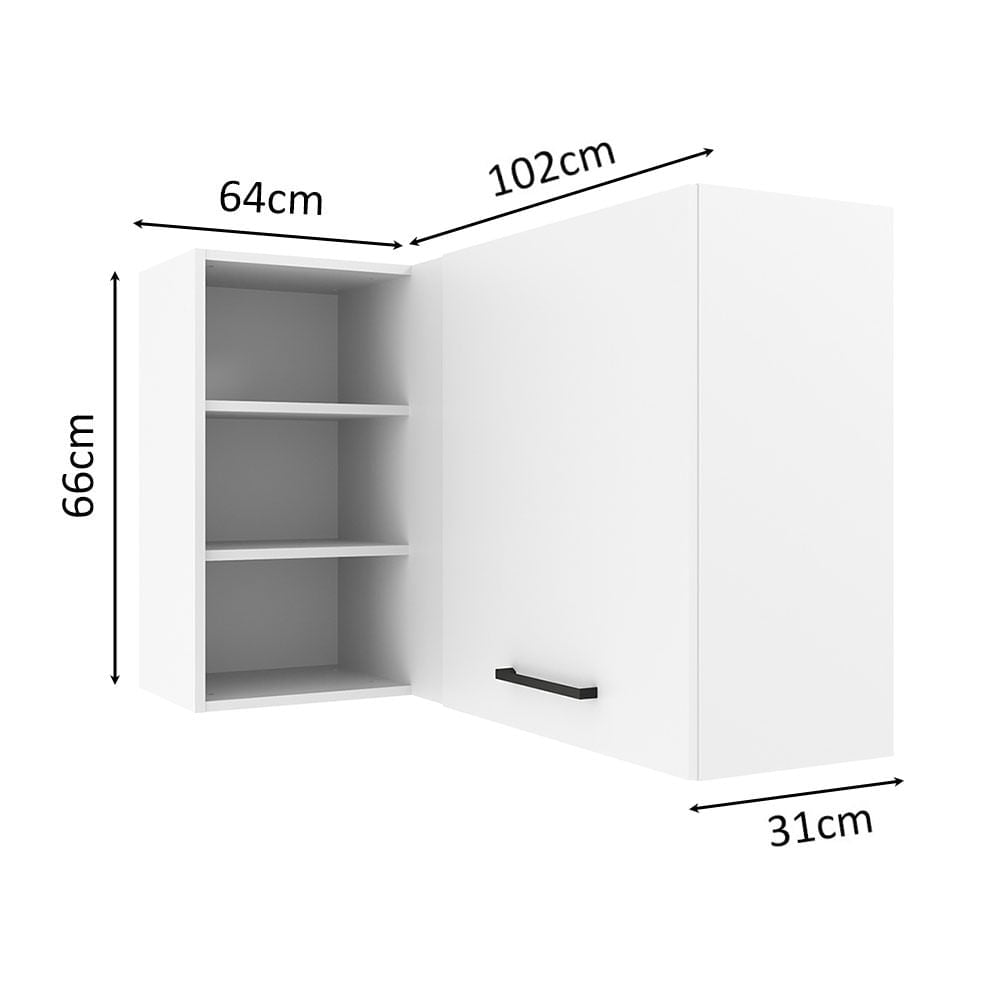 Armário Aéreo de Canto Madesa Agata 1 Porta para linha de 60 cm de profundidade Branco - Branco