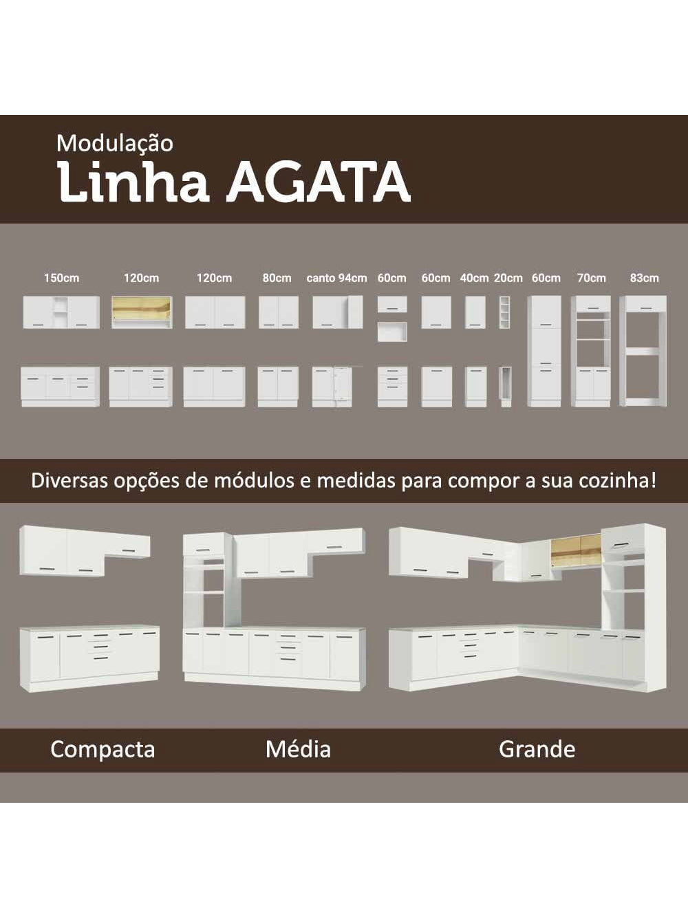 Armário Aéreo de Canto Madesa Agata 1 Porta para linha de 60 cm de profundidade Branco