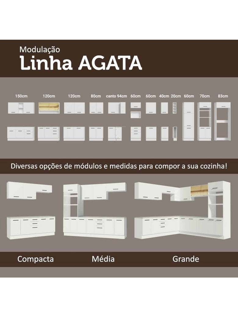 Armário Aéreo de Canto Madesa Agata 1 Porta para linha de 60 cm de profundidade Branco