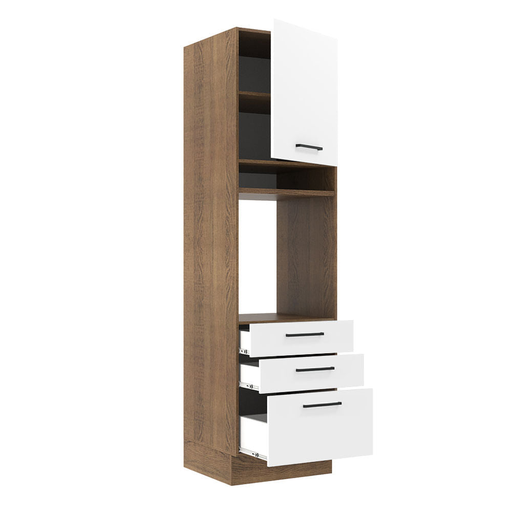 Torre Quente Madesa Agata 60 cm 1 Porta 3 Gavetas Rustic/Branco