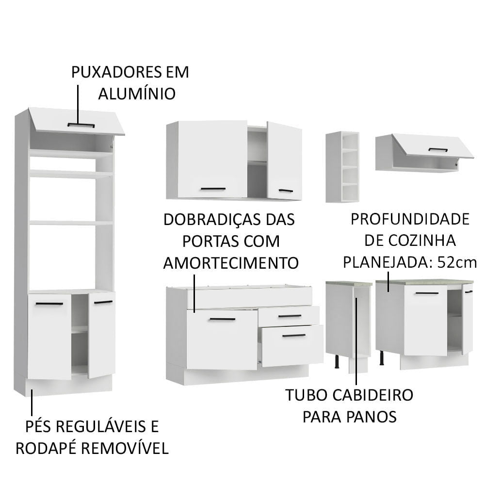 Armário de Cozinha Completa 290cm Branco Agata Madesa 01