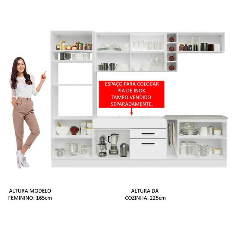 Armário de Cozinha Completa 290cm Branco Agata Madesa 01