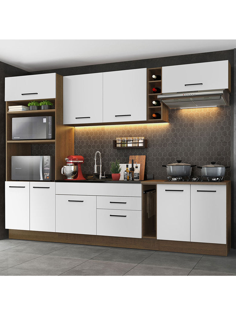 Armário de Cozinha Completa 290cm Rustic/Branco Agata Madesa 01