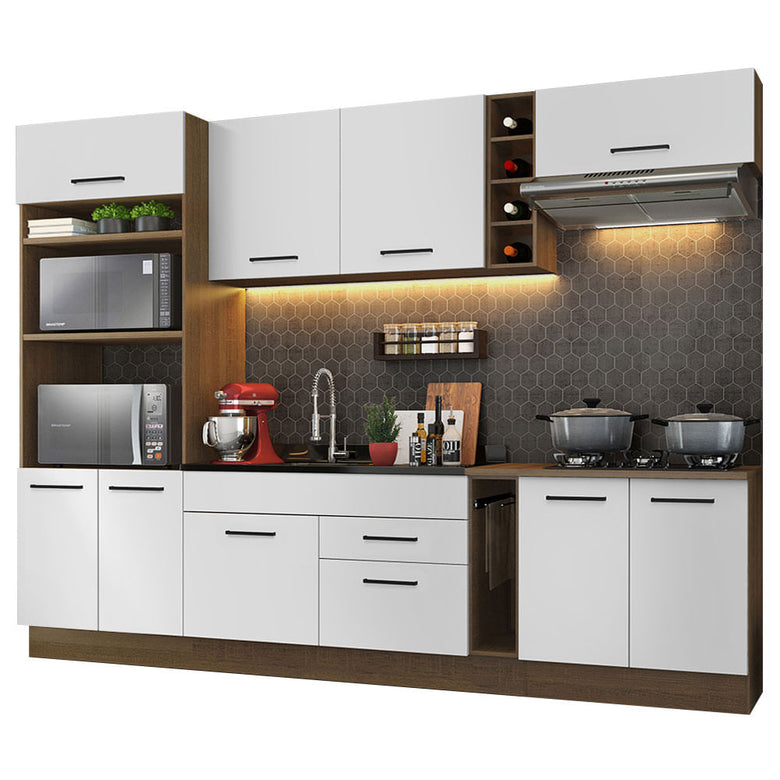 Armário de Cozinha Completa 290cm Rustic/Branco Agata Madesa 01