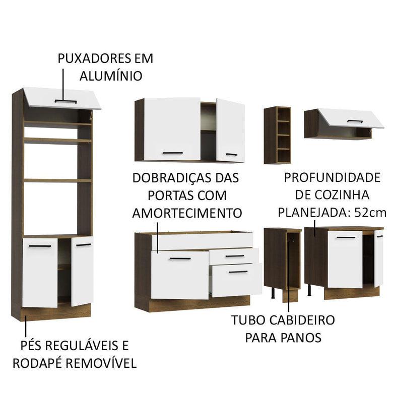 Armário de Cozinha Completa 290cm Rustic/Branco Agata Madesa 01